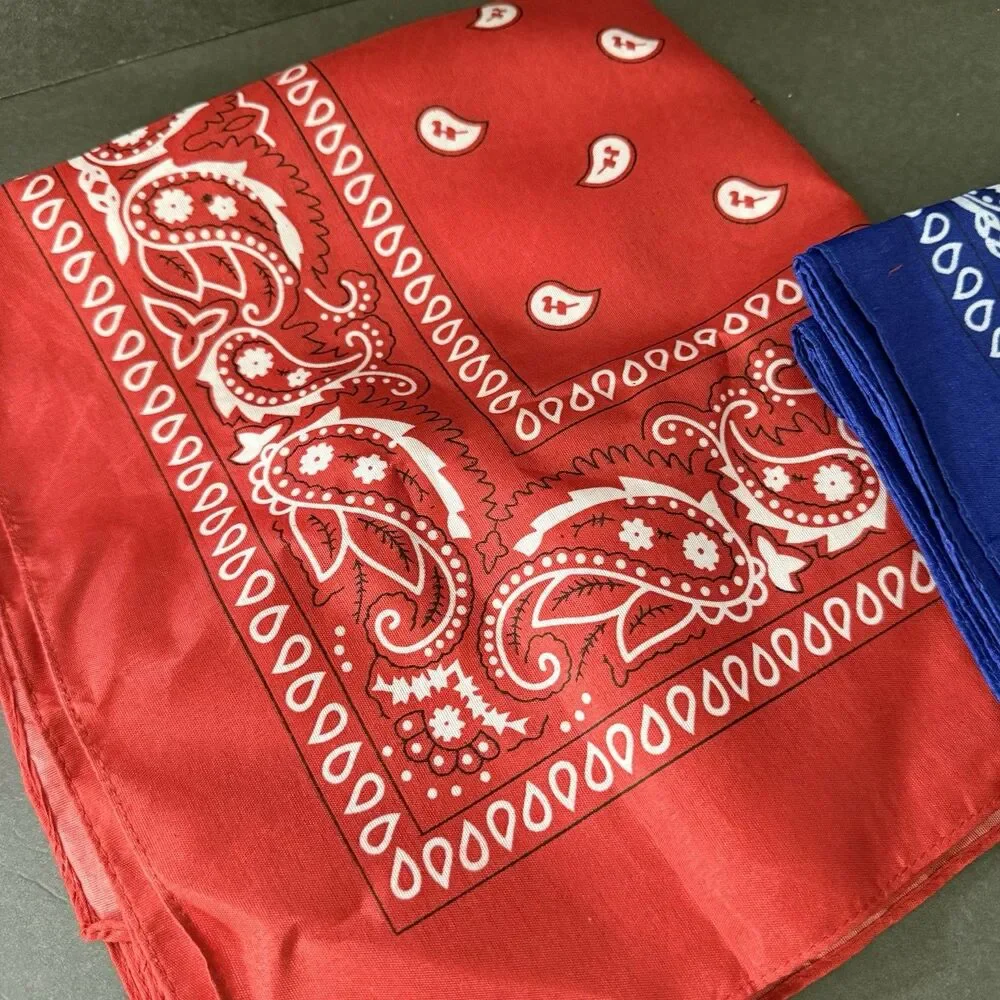 3 blue 3 red Paisley Print Bandana Cotton Head Warp Scarf Face Mask bundle of 6